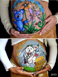 Belly painting Lyon ours bleu